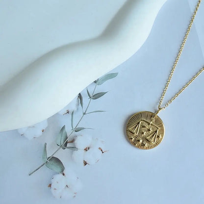 Gold Zodiac Medallion Necklace (Stainless Steel)