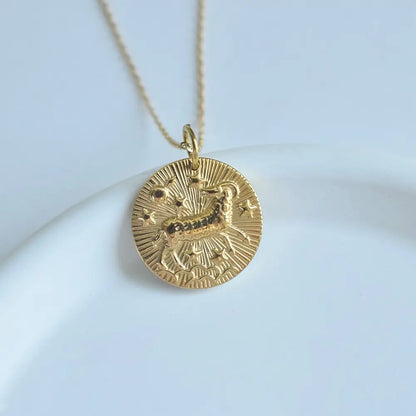Gold Zodiac Medallion Necklace (Stainless Steel)