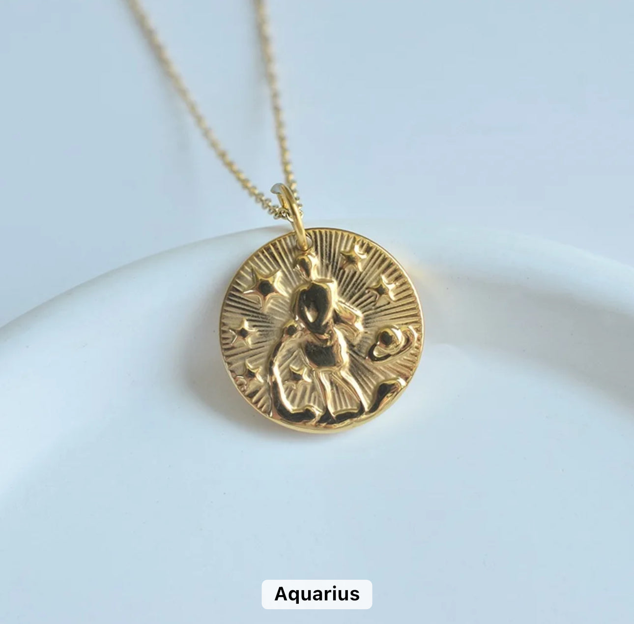 Gold Zodiac Medallion Necklace (Stainless Steel)