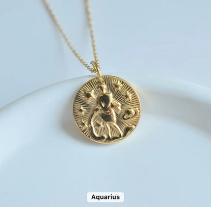 Gold Zodiac Medallion Necklace (Stainless Steel)
