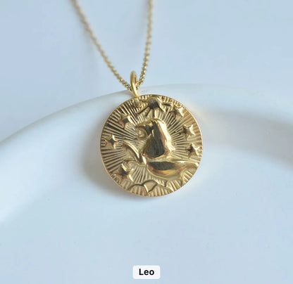 Gold Zodiac Medallion Necklace (Stainless Steel)