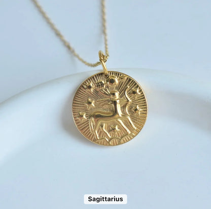 Gold Zodiac Medallion Necklace (Stainless Steel)