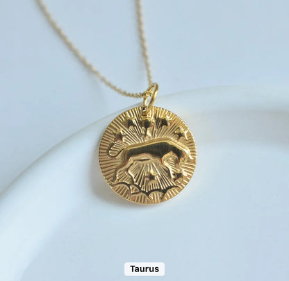 Gold Zodiac Medallion Necklace (Stainless Steel)