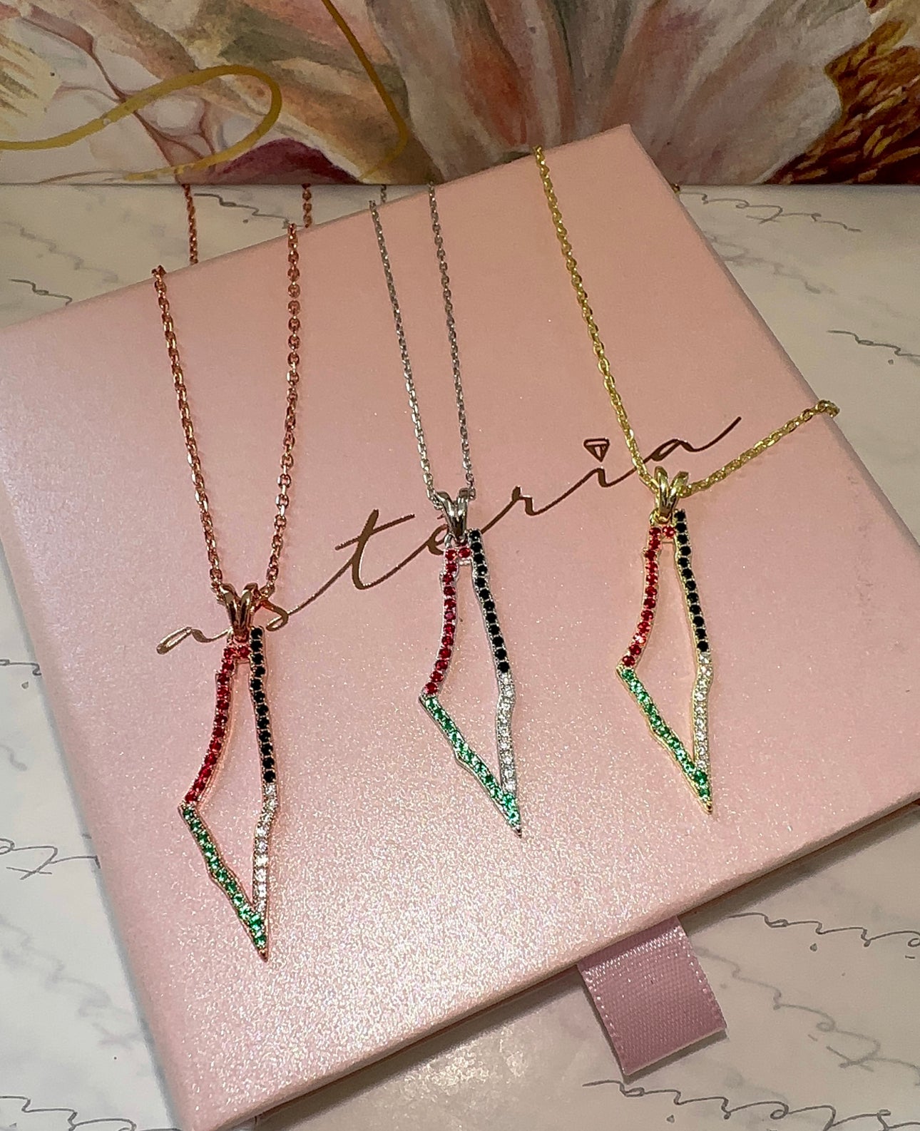 Designer Pave Colour Palestine Map Necklace (925)