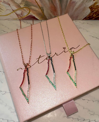 Designer Pave Colour Palestine Map Necklace (925)
