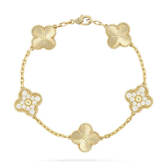 Gold Vintage Pave & Laser Clover Bracelet (925, Heavyweight)