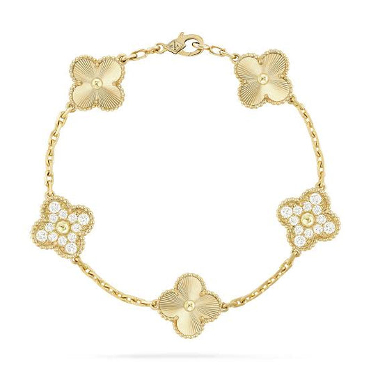 Gold Vintage Pave & Laser Clover Bracelet (925, Heavyweight)