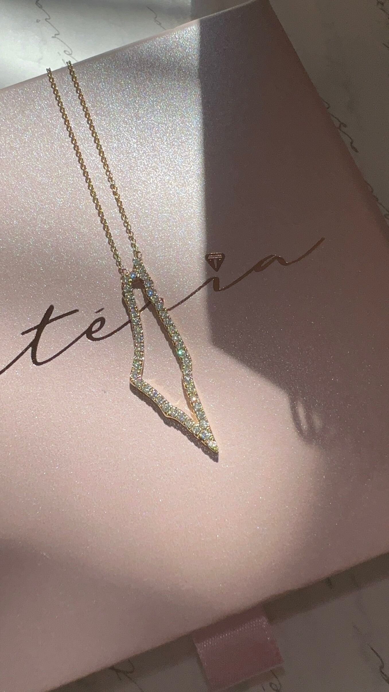 14k Solid Gold Lab Diamond 35mm Map Necklace