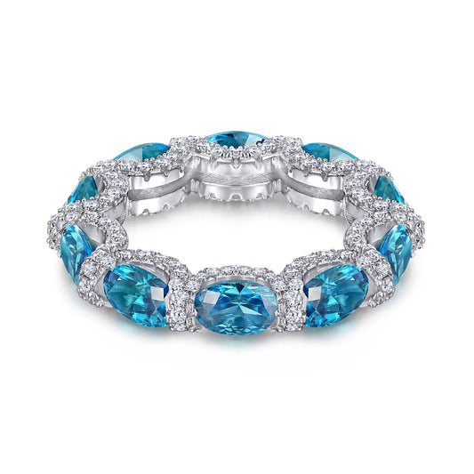 Oval NSCD Blue Luxury Eternity Ring (925, Vermeil)