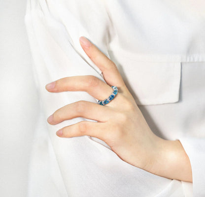 Oval NSCD Blue Luxury Eternity Ring (925, Vermeil)