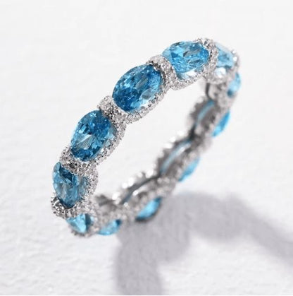 Oval NSCD Blue Luxury Eternity Ring (925, Vermeil)