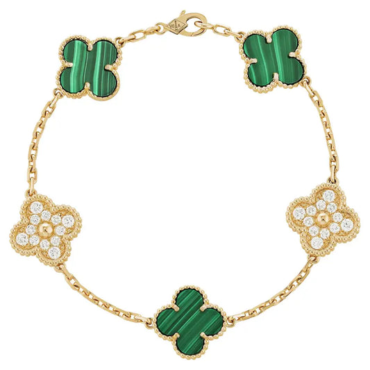 Gold & Green Vintage Pave Clover Bracelet (925)