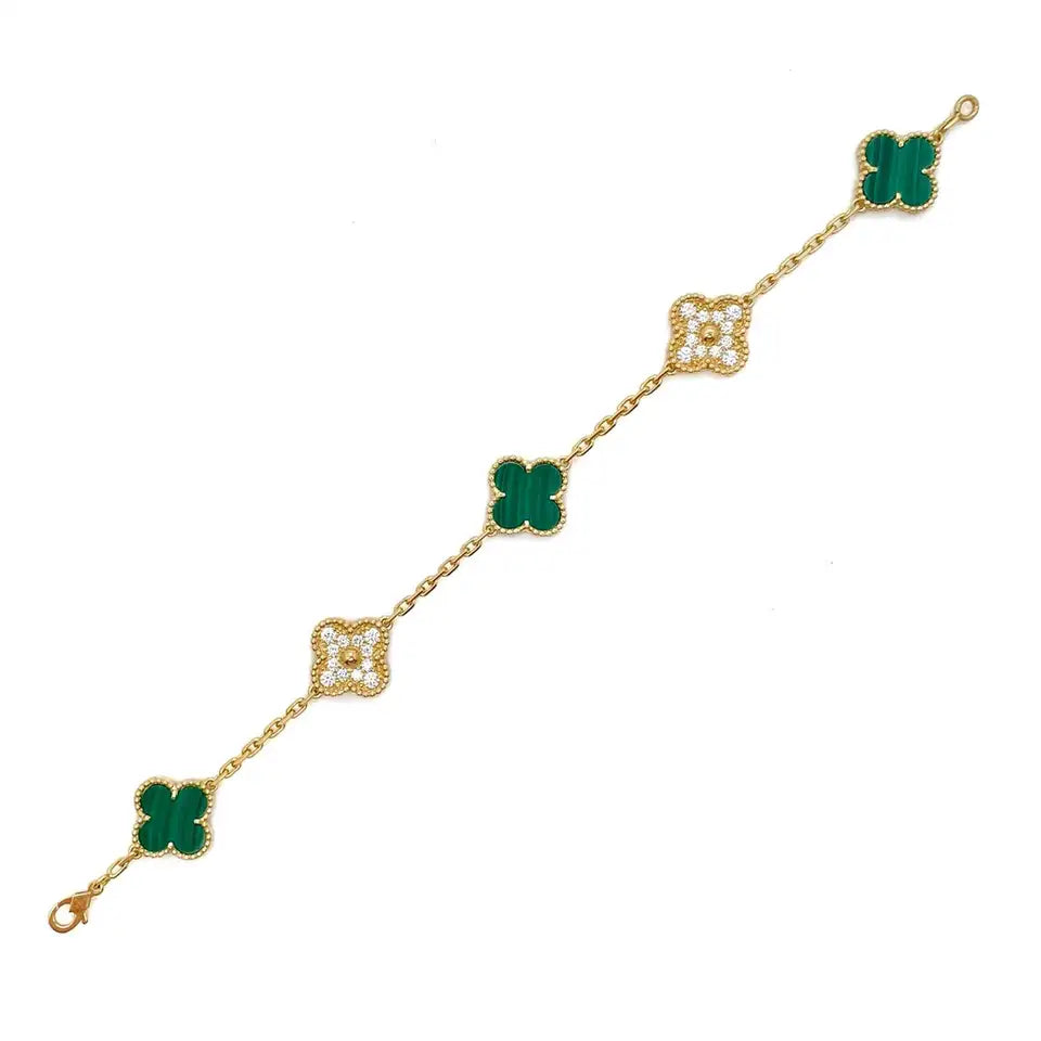 Gold & Green Vintage Pave Clover Bracelet (925)