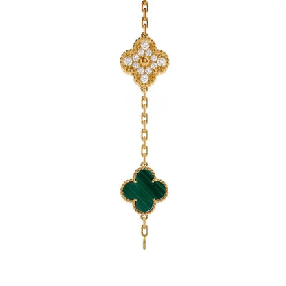 Gold & Green Vintage Pave Clover Bracelet (925)