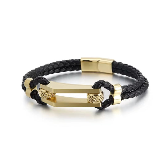 Men’s Leather Gold Alesso Bracelet (21cm)