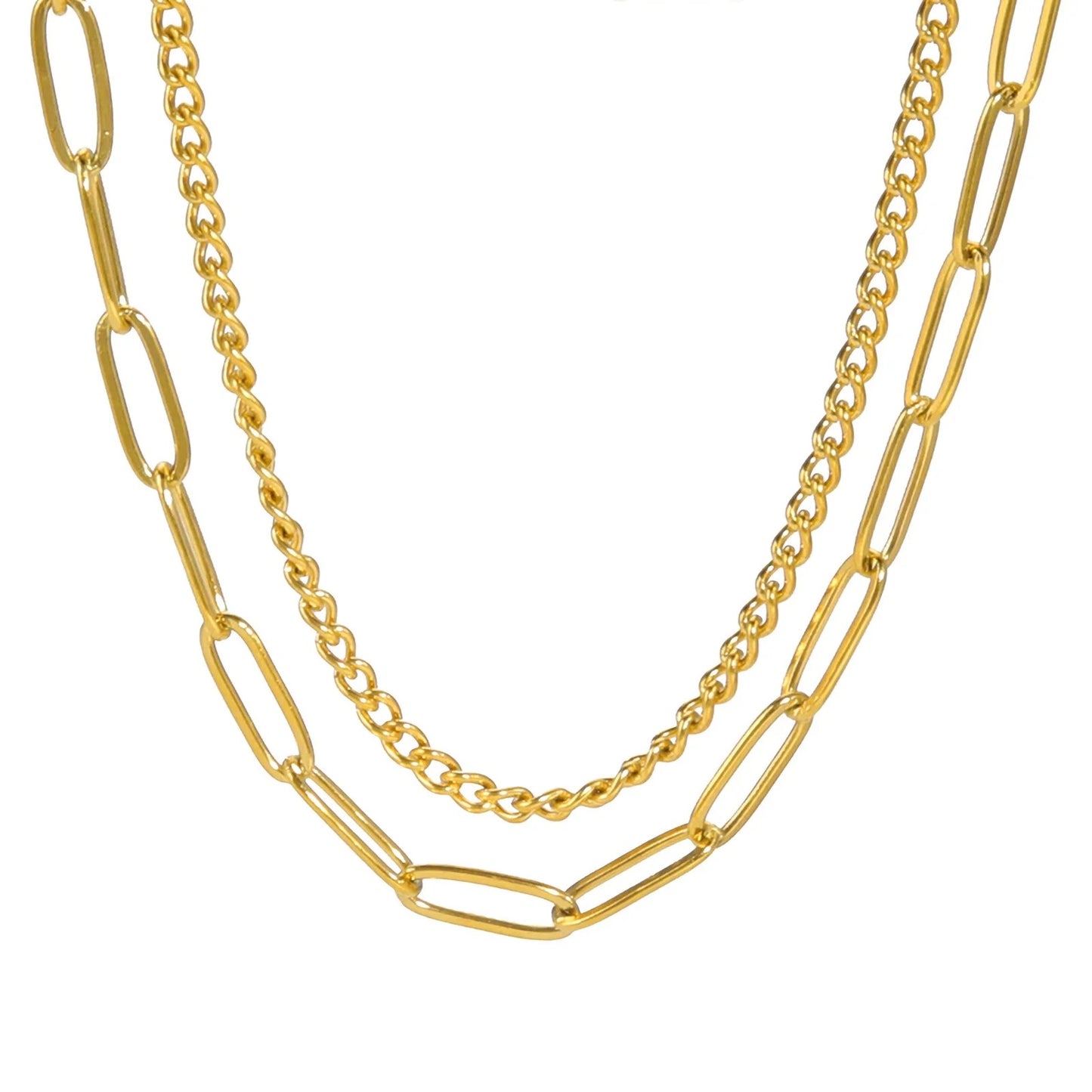 Gold Cuba Paperclip Double Necklace