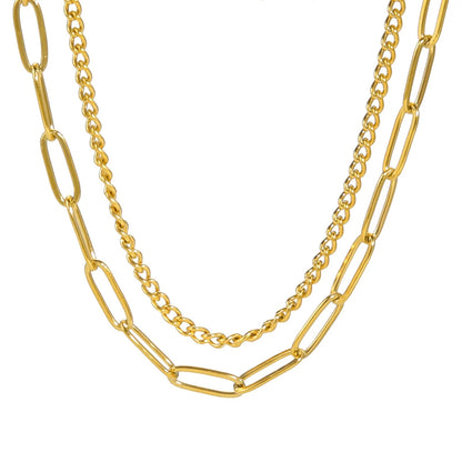 Gold Cuba Paperclip Double Necklace