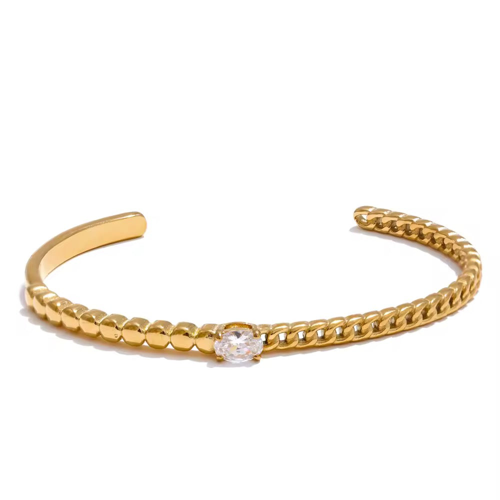 Oval Cubic Beaded Cuban Cuff (Gold/Silver)