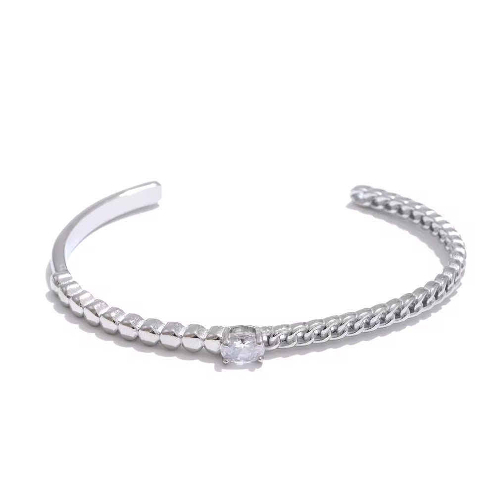 Oval Cubic Beaded Cuban Cuff (Gold/Silver)