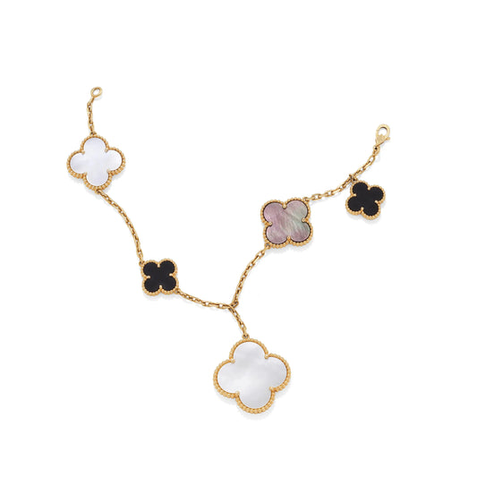 Rose Gold & Multi Colour Glam Drop Clover Bracelet (925, Vermeil)