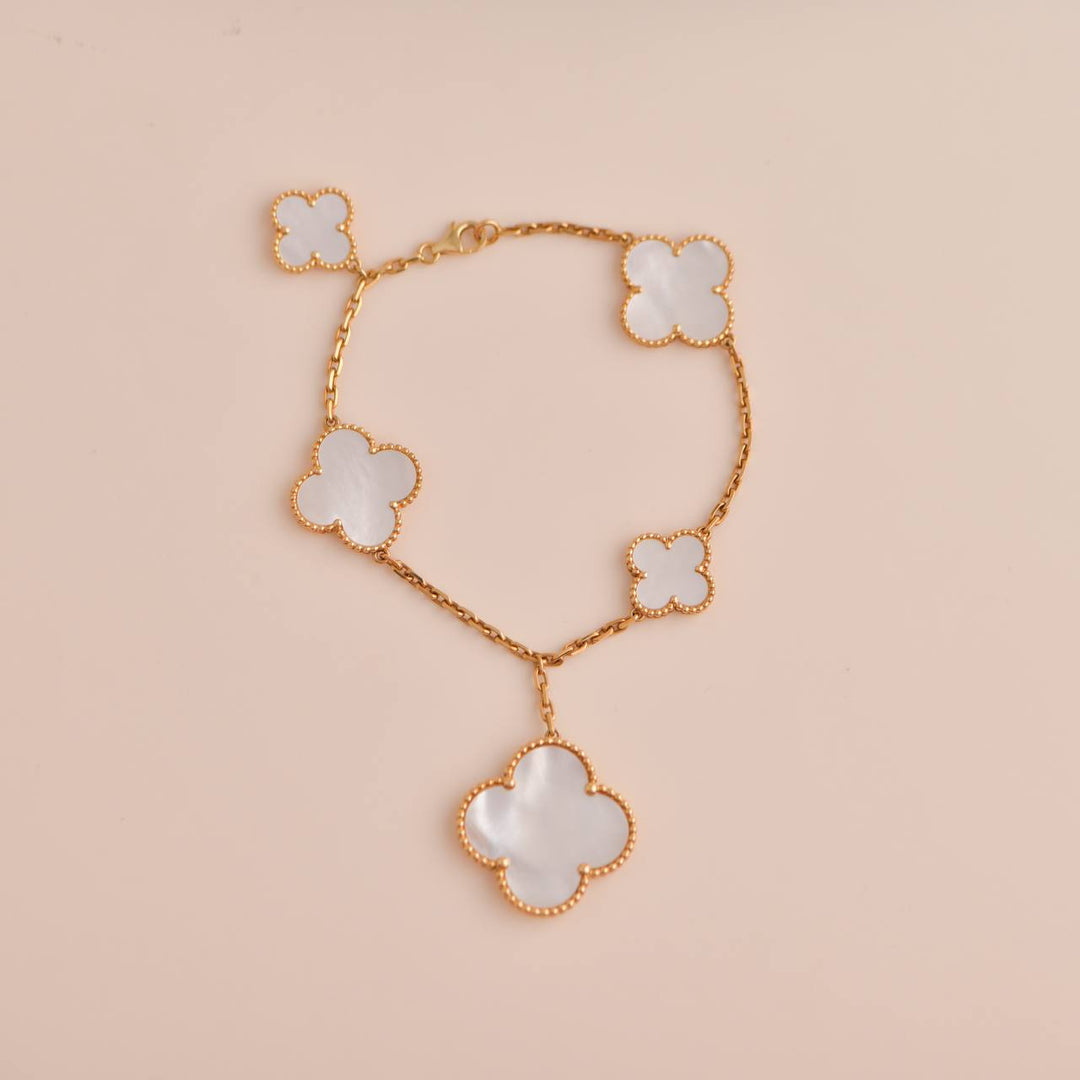 Rose Gold & Pearl Glam Drop Clover Bracelet (925, Vermeil)