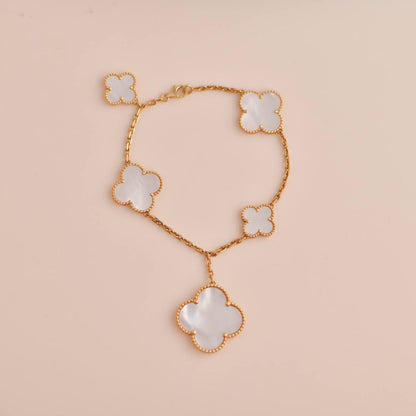 Rose Gold & Pearl Glam Drop Clover Bracelet (925, Vermeil)
