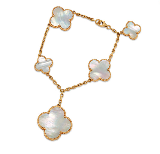 Rose Gold & Pearl Glam Drop Clover Bracelet (925, Vermeil)