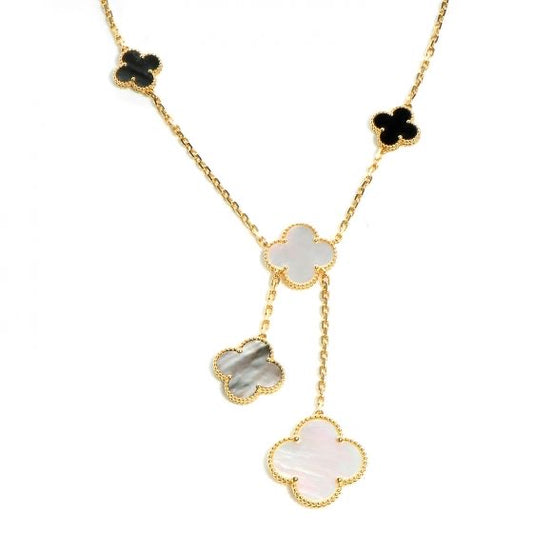 Gold & Multi Colour Glam Drop Clover Necklace (925, Vermeil)