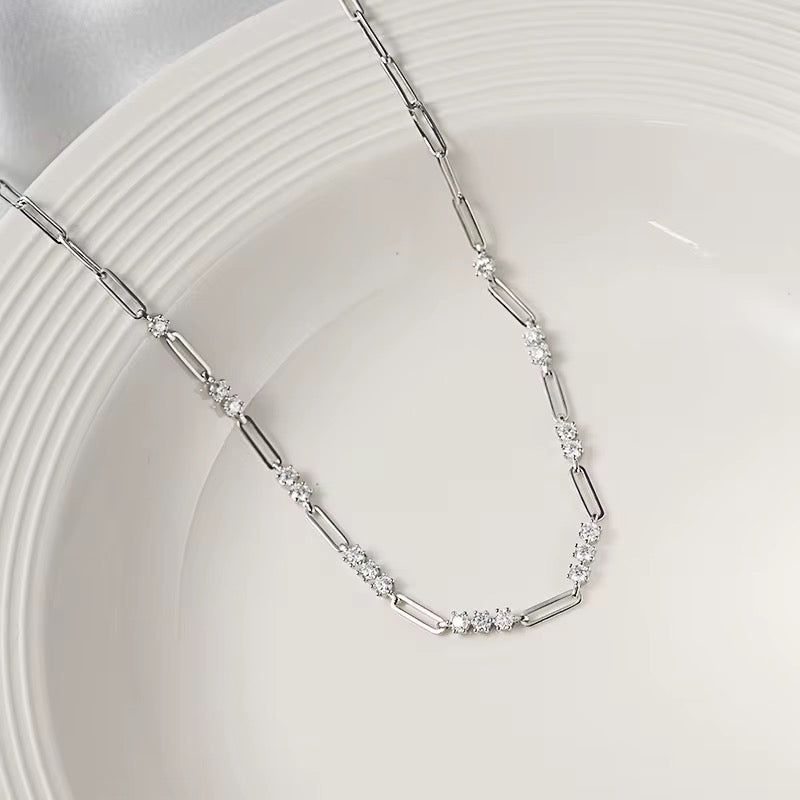 Silver Moissanite Paperclip Luxe Necklace 7TCW & Bracelet (925,Vermeil)