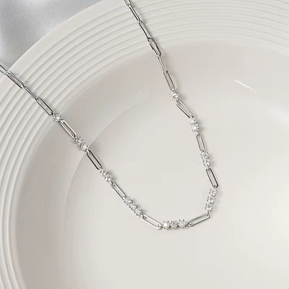 Silver Moissanite Paperclip Luxe Necklace 7TCW & Bracelet (925,Vermeil)