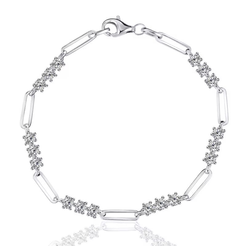 Silver Moissanite Paperclip Luxe Necklace 7TCW & Bracelet (925,Vermeil)
