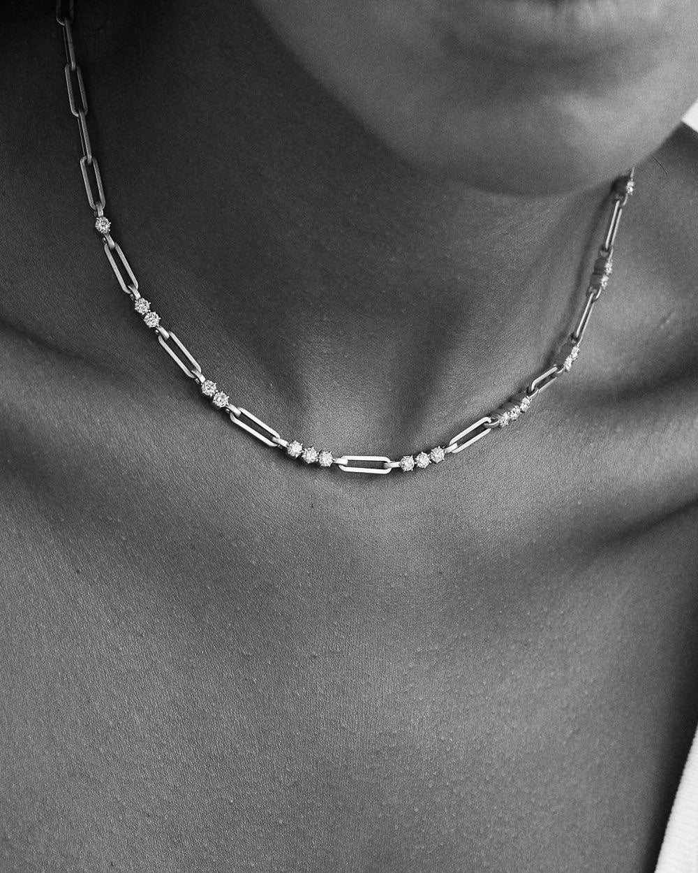 Silver Moissanite Paperclip Luxe Necklace 7TCW & Bracelet (925,Vermeil)