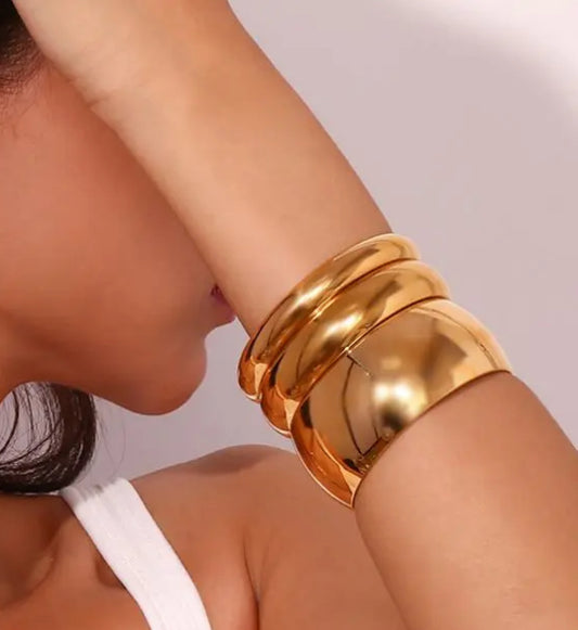 Gold Cleopatra Dome Bangles ( Stainless Steel)