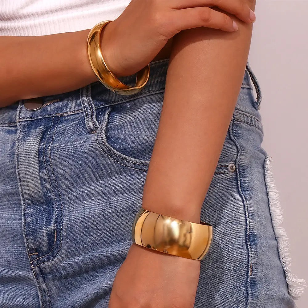 Gold Cleopatra Dome Bangles ( Stainless Steel)
