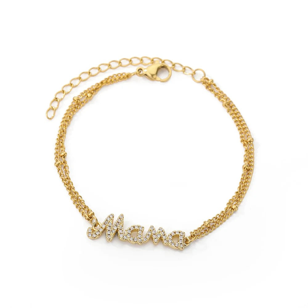 Gold Double Bead Ball Mama Bracelet