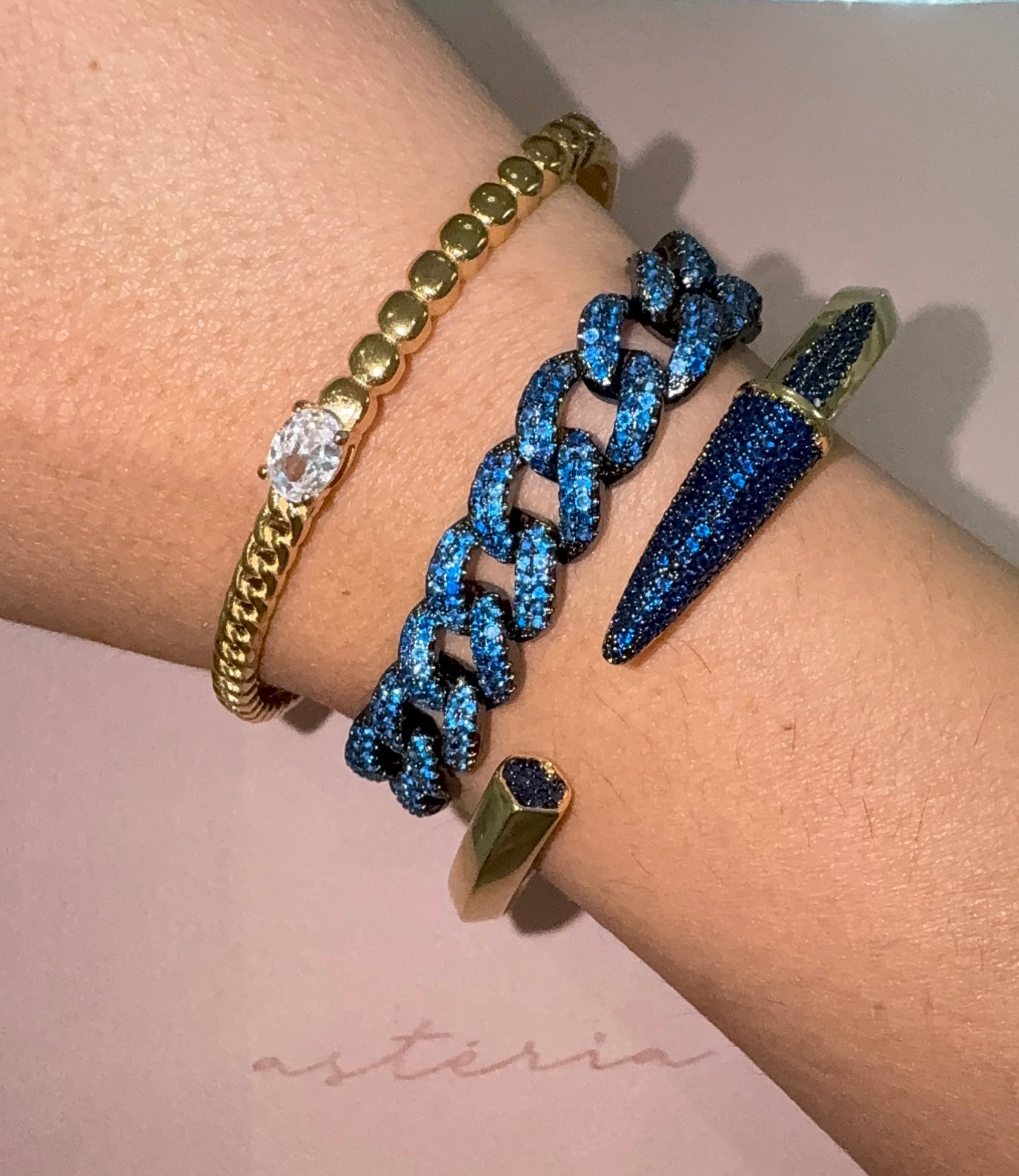 Oval Cubic Beaded Cuban Cuff (Gold/Silver)
