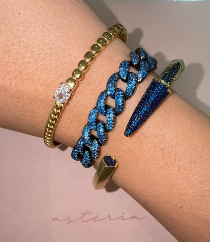 Oval Cubic Beaded Cuban Cuff (Gold/Silver)