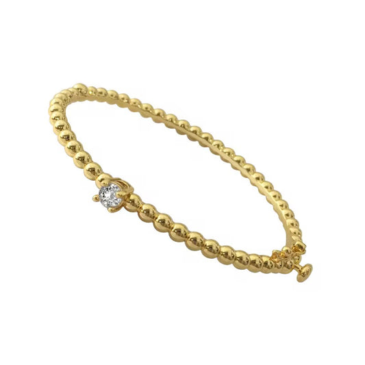 Gold Beaded Brilliant Cubic Bangle (Mix Metal, 18k Electroplating)