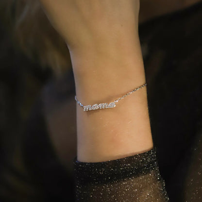 Silver NSCD Mama Script Bracelet (925, Platinum Vermeil)