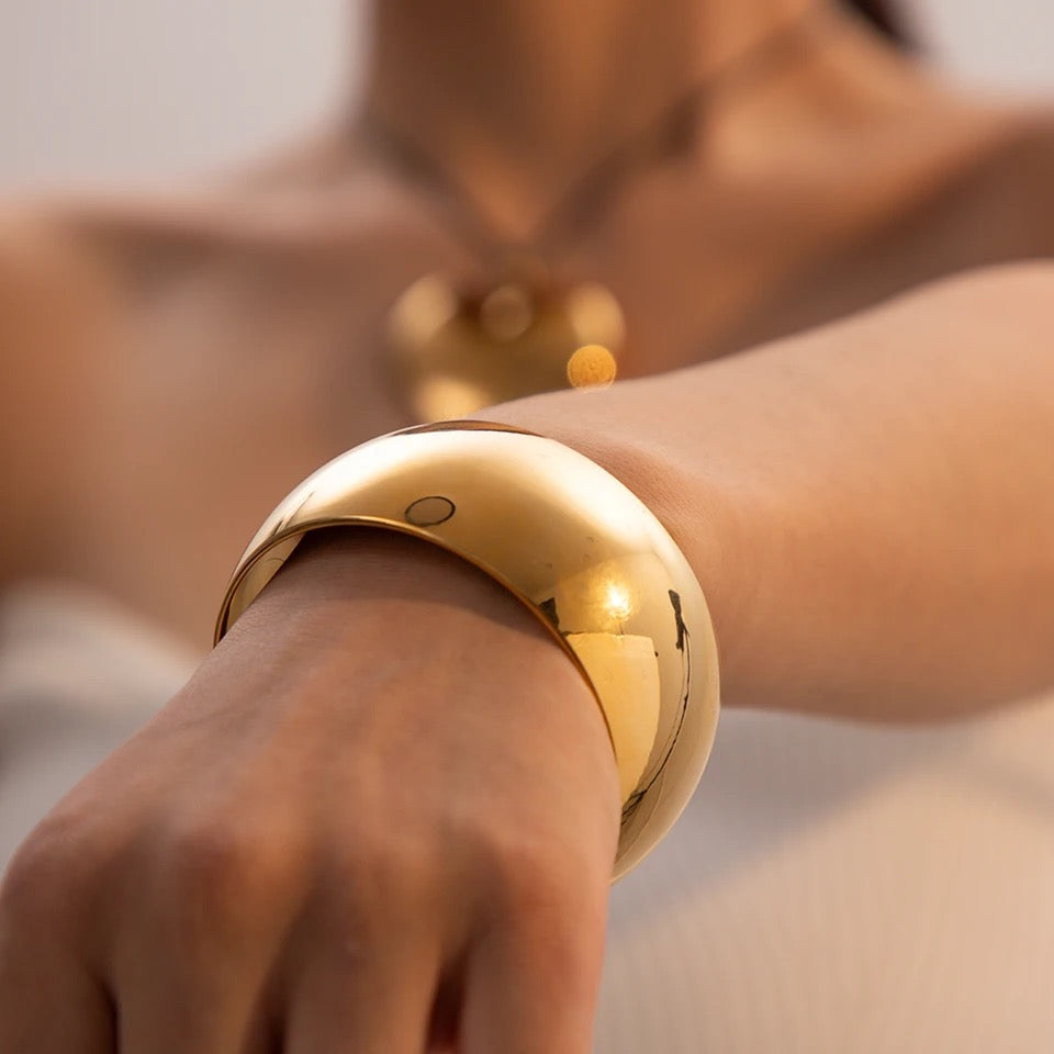 Gold Cleopatra Dome Bangles ( Stainless Steel)