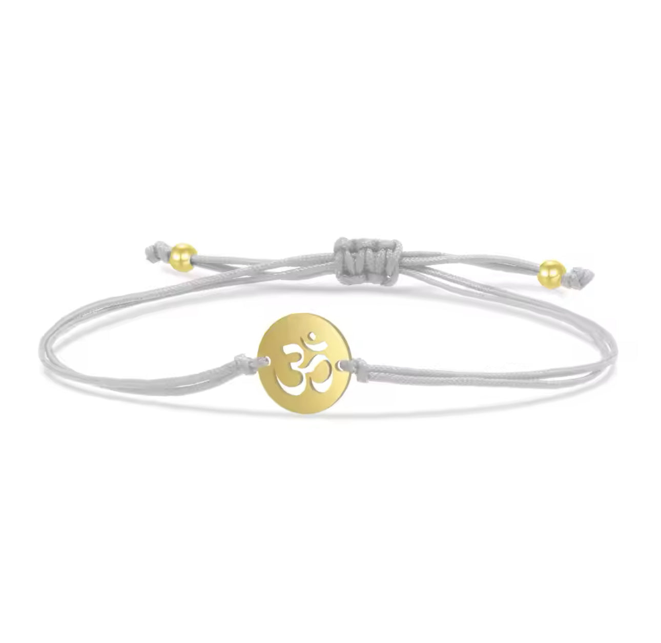 Grey & Gold Circluar Aum String Bracelet