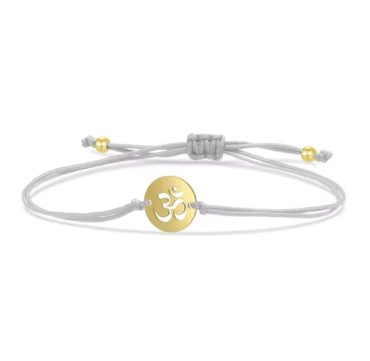 Grey & Gold Circluar Aum String Bracelet