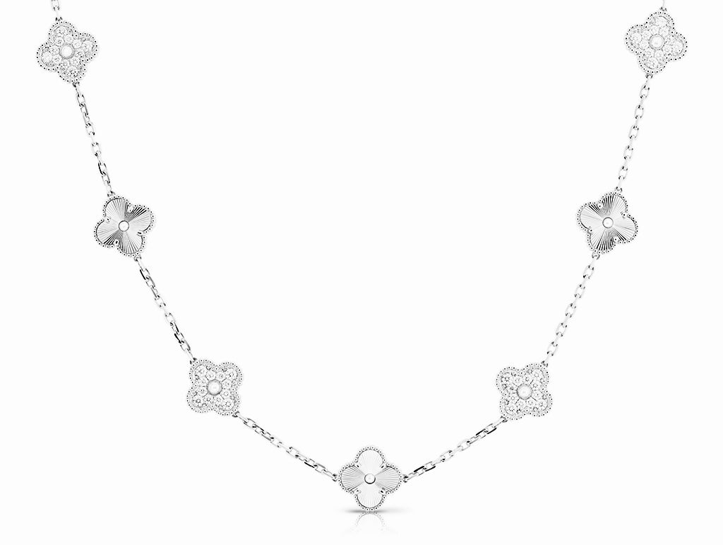 Full Silver Vintage Clover Pave Necklace (45cm, 925)