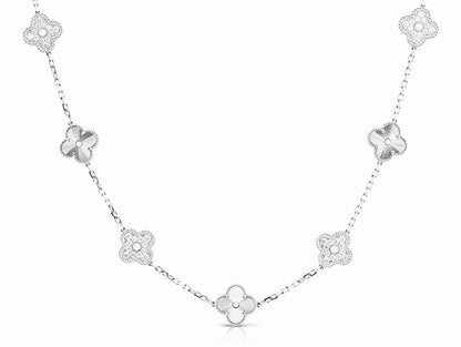 Full Silver Vintage Clover Pave Necklace (45cm, 925)