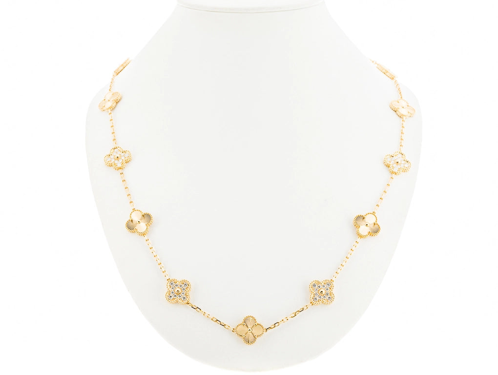 Gold Vintage Clover Pave Necklace (45cm, 925)