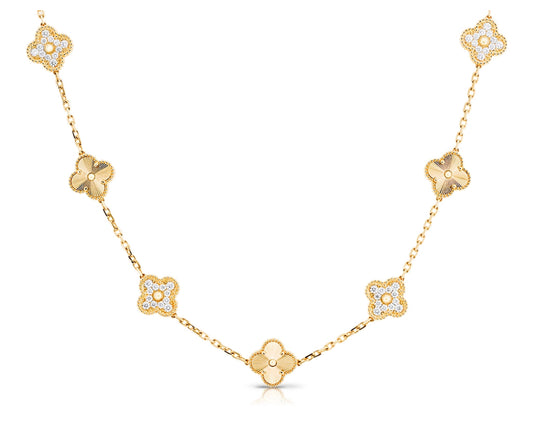 Gold Vintage Clover Pave Necklace (45cm, 925)