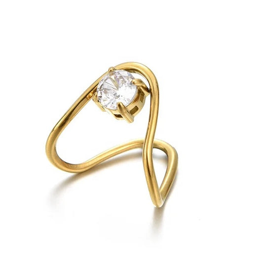 Gold Abstract V Soliraire Ring