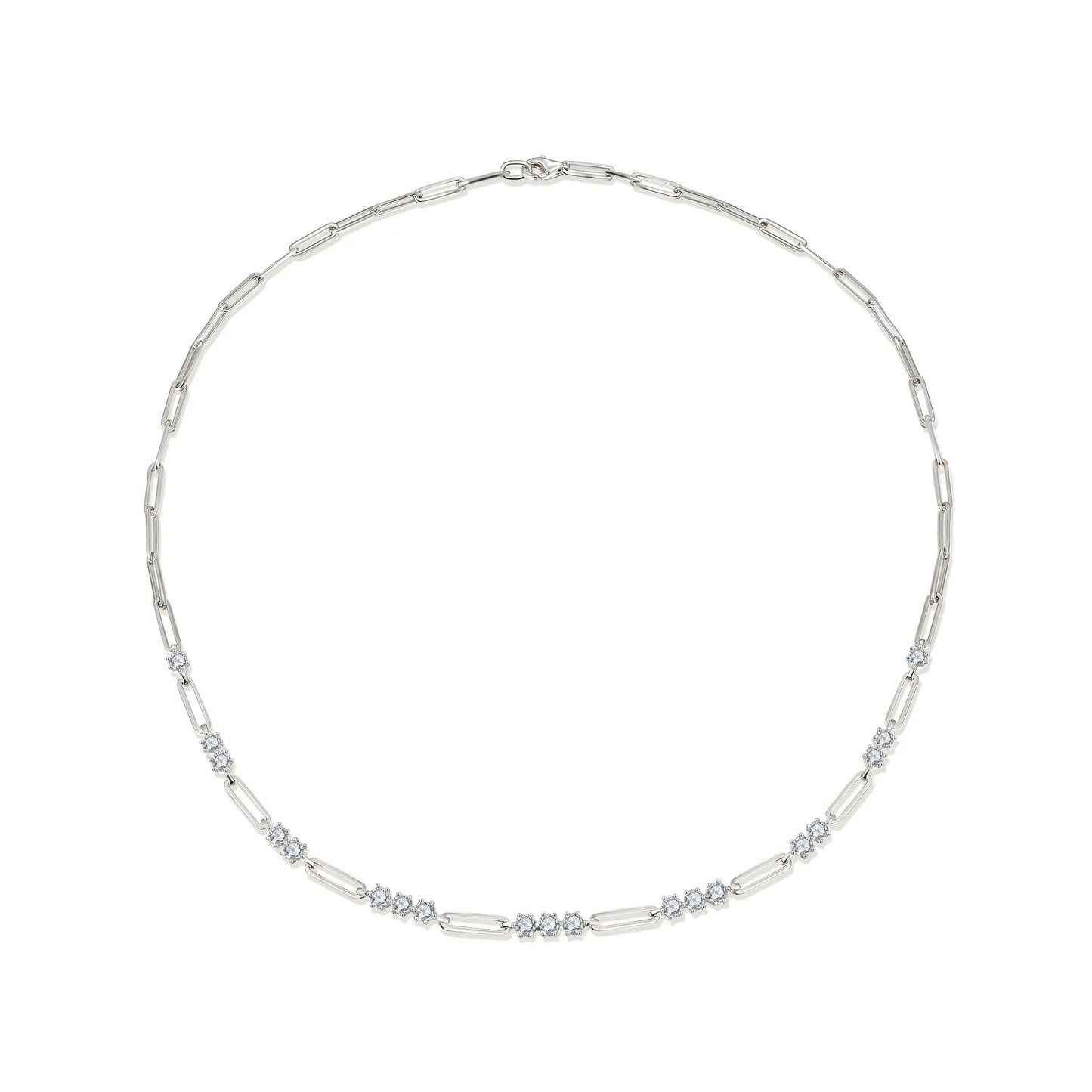 Silver Moissanite Paperclip Luxe Necklace 7TCW & Bracelet (925,Vermeil)