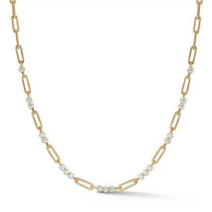 Gold Moissanite Paperclip Luxe Necklace 7TCW & Bracelet (925,Vermeil)