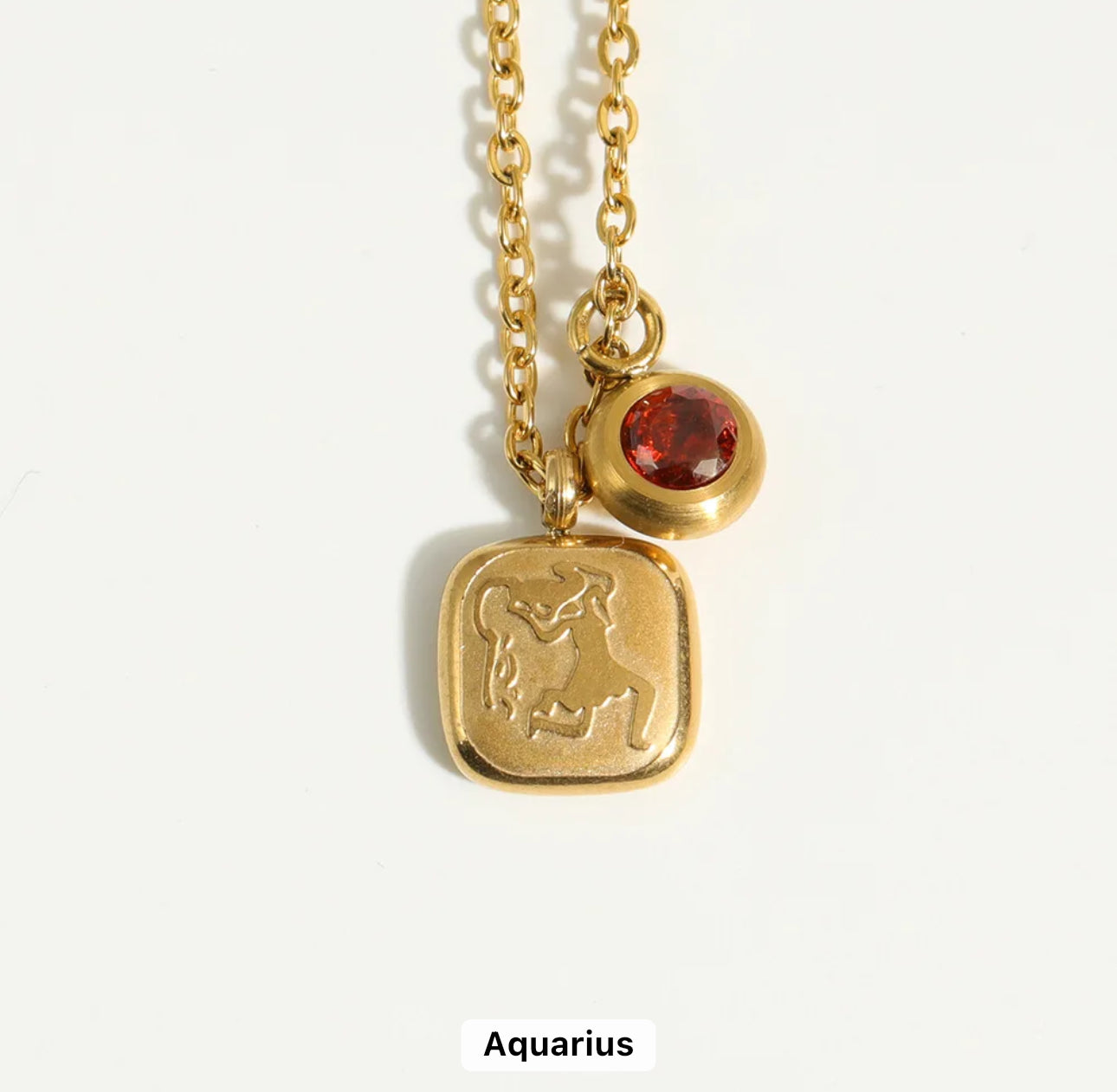 Embossed Cube Zodiac Birthstone Necklace